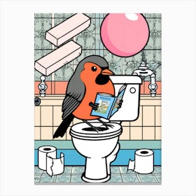 Bird On Toilet 1 Canvas Print