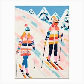 Ski Couple Matisse Style Winter Snow Painting Canvas Print