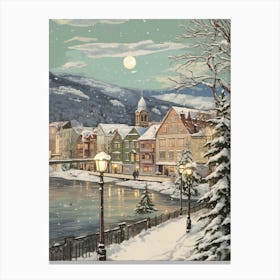 Vintage Winter Illustration Bergen Norway 1 Canvas Print