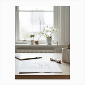 Scandinavian Style Minimalist Scene Drawing Pencil In Silent Rest On A Fresh Sheet Of Drawing Paper Canvas Print