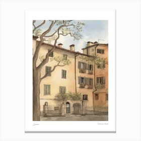 Lucca, Tuscany, Italy 2 Watercolour Travel Poster Canvas Print