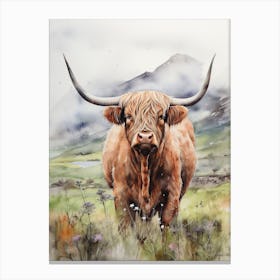 Watercolour Portrait Of A Highland Cow 2 Canvas Print