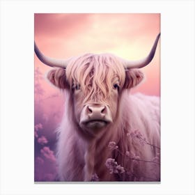 Highland Cow With Pink Dreamy Backdrop 1 Canvas Print