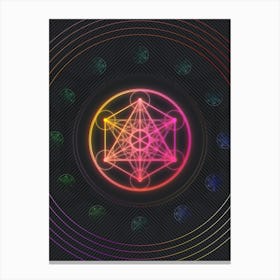 Neon Geometric Glyph in Pink and Yellow Circle Array on Black n.0010 Canvas Print