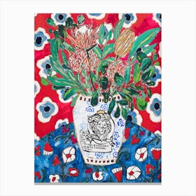 Red Floral Still Life After Matisse With British Lion Vase Canvas Print