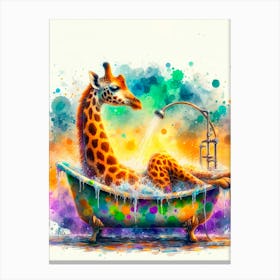 Giraffe In Bath 1 Canvas Print