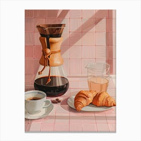 Pink Breakfast Food Chemex Coffee And Croissants 1 Canvas Print