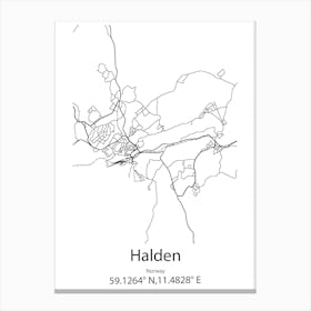 Halden,Norway Minimalist Map Canvas Print