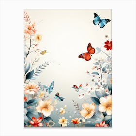 Floral Background With Butterflies Canvas Print