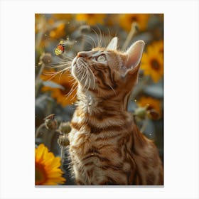 Cat In Sunflowers Canvas Print