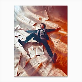 Man Lying On Top Of Papers Canvas Print