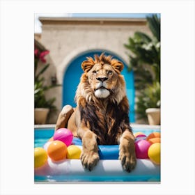 Lion In The Pool Canvas Print