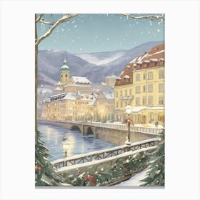 Vintage Winter Illustration Lucerne Switzerland 1 Canvas Print