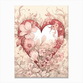 Blush Pink Floral Tree Heart Vintage  7 Canvas Print