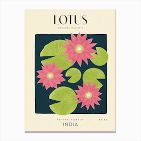 Vintage Green And Pink Lotus Flower Of India 1 Canvas Print