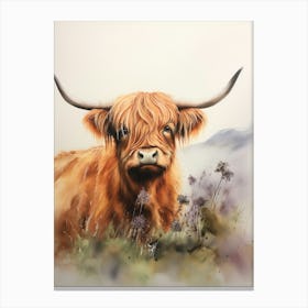 Neutral Watercolour Style Of A Highland Cow 1 Canvas Print