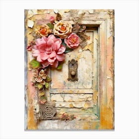Old Door With Flowers Canvas Print