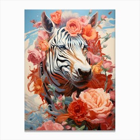Zebra With Flowers 1 Canvas Print
