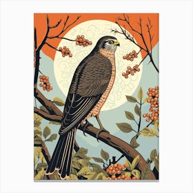 Vintage Bird Linocut Eurasian Sparrowhawk 2 Canvas Print