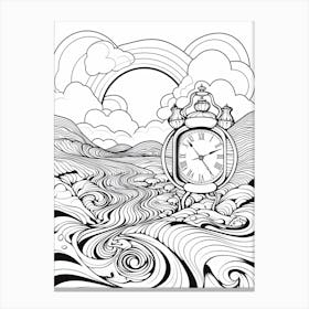 Line Art Inspired By The Persistence Of Memory 5 Canvas Print