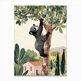 Sloth Bear Cub Climbing A Tree Storybook Illustration 1 Canvas Print