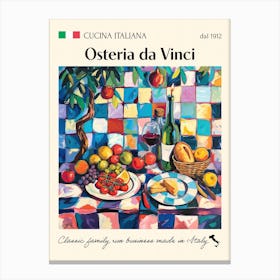 Osteria Da Vinci Trattoria Italian Poster Food Kitchen Canvas Print