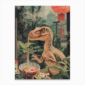 Dinosaur Eating Ramen Retro Collage Canvas Print