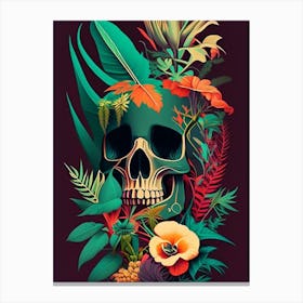 Skull With Pop Art 2 Influences Botanical Canvas Print