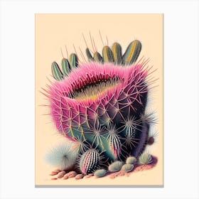 Hedgehog Cactus Retro Drawing Canvas Print