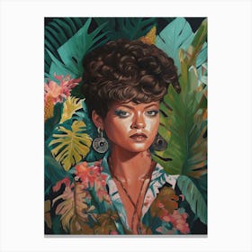 Floral Handpainted Portrait Of Rihanna  2 Canvas Print