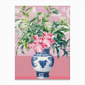 Pink Chinoiserie Flowers in Vase Maximalist Grandmillennial Artwork Canvas Print