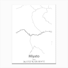 Miyato,Japan Minimalist Map Canvas Print