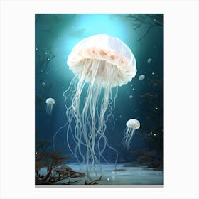 Mauve Stinger Jellyfish Neon Illustration 13 Canvas Print