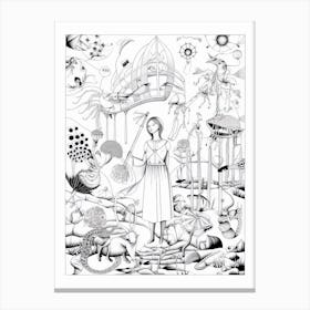 Line Art Inspired By The Garden Of Earthly Delights 3 Canvas Print