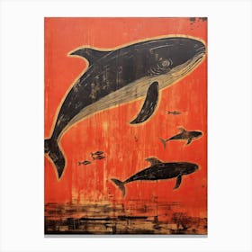 Whale, Woodblock Animal Drawing 1 Canvas Print