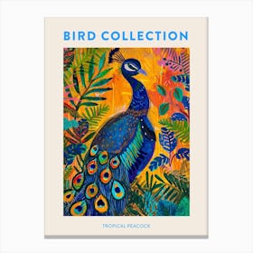 Peacock With Tropical Plants Gouache Painting Poster Canvas Print