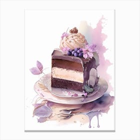 Chocolate Cake Dessert Gouache Flower Canvas Print