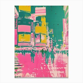 Shibuya Crossing In Tokyo Duotone Silk Screen 2 Canvas Print