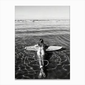 Surfer Girl Black And White Woman Surfing Canvas Print