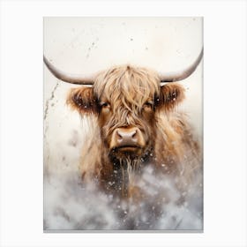 Watercolour Of Highland Cow In The Rain 1 Canvas Print