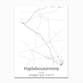 Hajduboszormeny,Hungary Minimalist Map Canvas Print