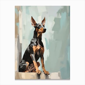 Doberman Pinscher Dog, Painting In Light Teal And Brown 0 Canvas Print