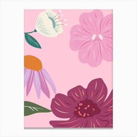 Flowers On A Pink Background 1 Canvas Print