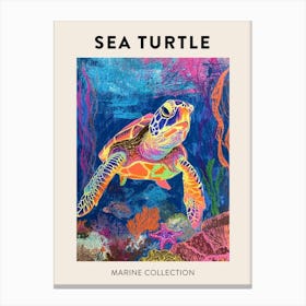 Rainbow Sea Turtle With Marine Plants Crayon Drawing Poster Canvas Print