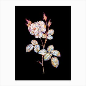 Stained Glass White Misty Rose Mosaic Botanical Illustration on Black n.0245 Canvas Print