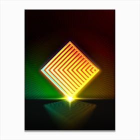 Neon Geometric Glyph in Watermelon Green and Red on Black n.0201 Canvas Print