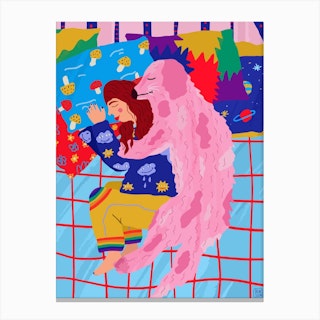 Napping With A Pink Dog Canvas Print