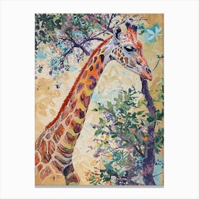 Giraffe Under The Tree Watercolour Inspired 4 Canvas Print