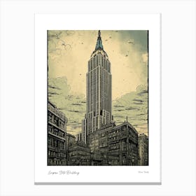 Empire State Building  New York Woodblock 3 Watercolour Travel Poster Canvas Print