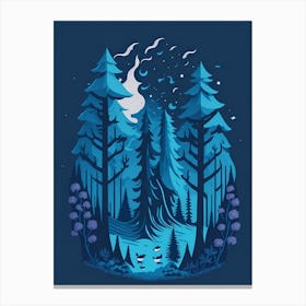 A Fantasy Forest At Night In Blue Theme 85 Canvas Print